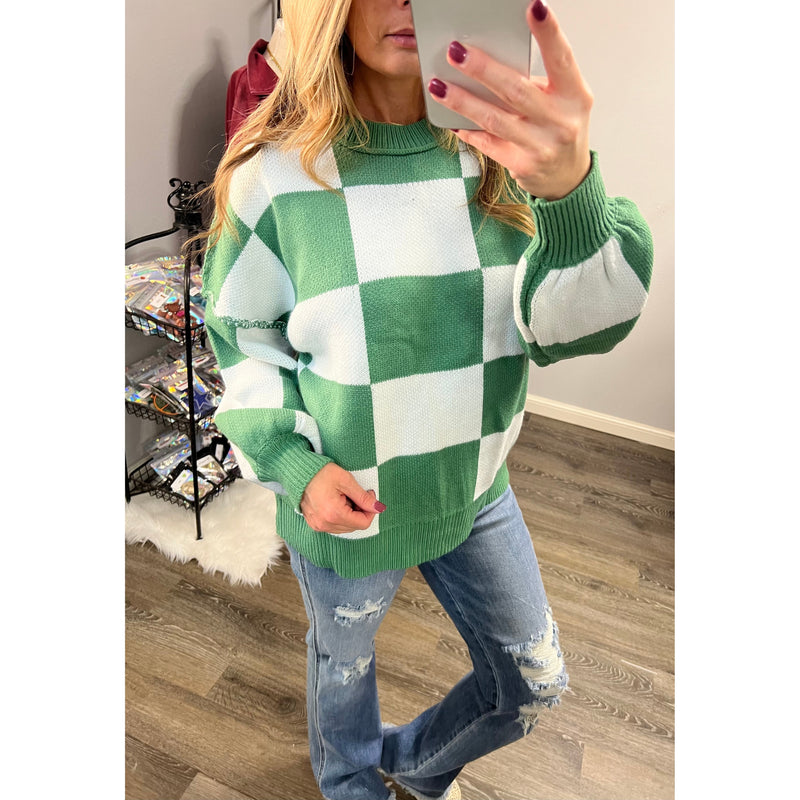 {PREORDER} Green and White Checker Sweater (S-XL)