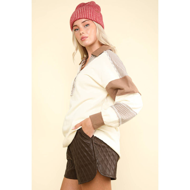 Ivory and Mocha Color Block Casual Top