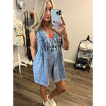 Kayla Denim Pleated Shorts Romper