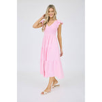 Flutter Sleeve Midi Dress in Pink