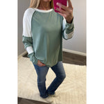 Ribbed Color Block Raglan Long Sleeve Top (S-XL)