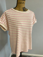 Pink Striped Textured Short Sleeve Top (S-XL)