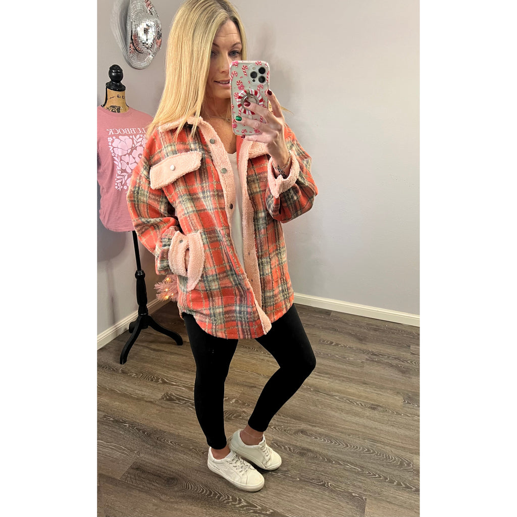 Panache Coral Plaid Sherpa Jacket (S-XL)