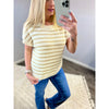 Khaki Striped Short Sleeve Knit Sweater