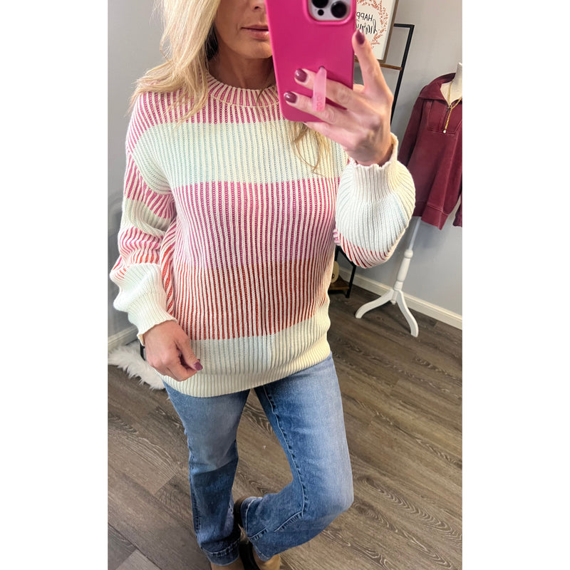 {PREORDER} Colorblock Textured Knit Bubble Sleeve Sweater (S-XL)