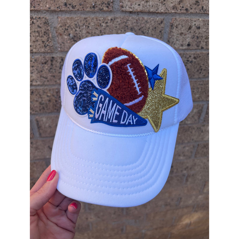 Game Day Football Blue and Gold Custom Trucker Hat