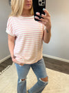 Pink Striped Textured Short Sleeve Top (S-XL)