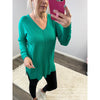 Kelly Green V Neck Lightweight Sweater