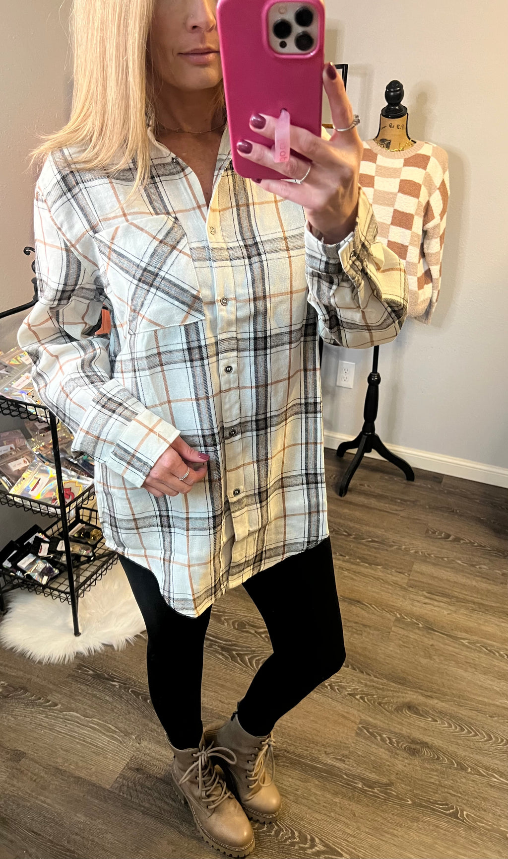 Bone Plaid Oversized Flannel