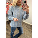 Two Tone Cozy Knit Sweater in Denim Blue