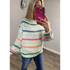 Multi Color Striped Open Knit Spring Sweater