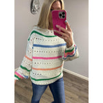 Multi Color Striped Open Knit Spring Sweater