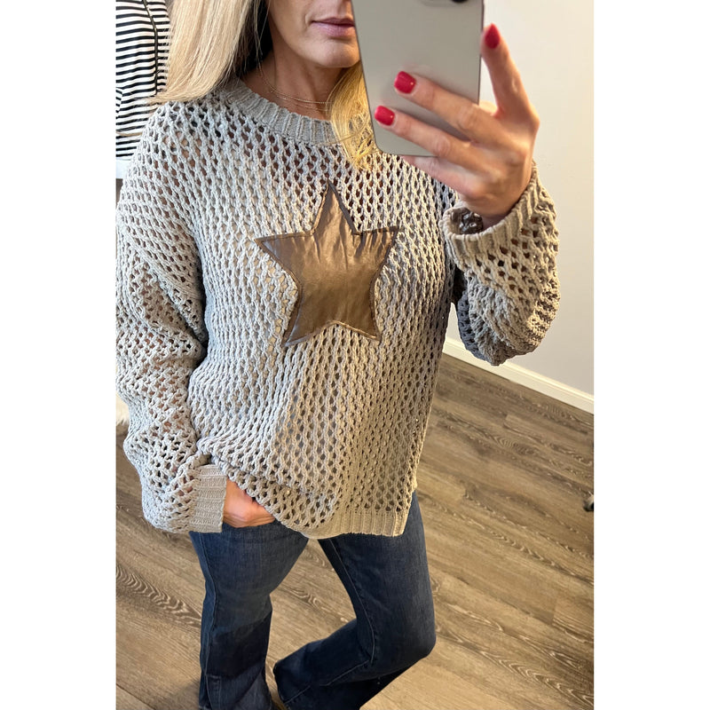 Star Crochet Open Knit Sweater