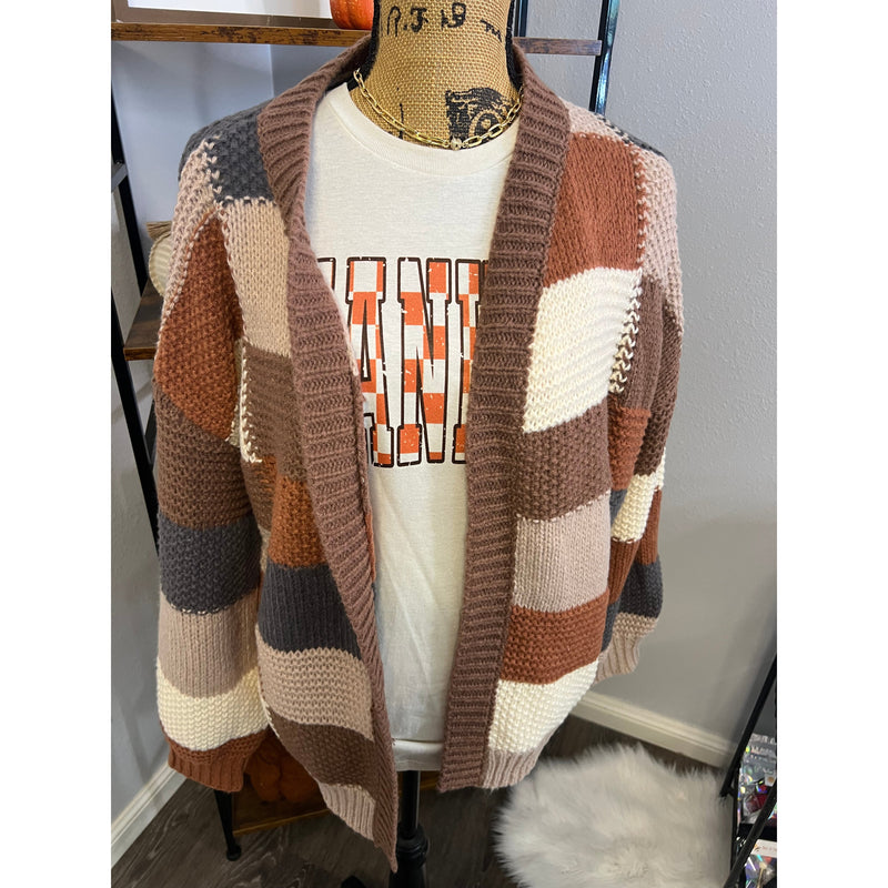 Mocha Color Block Chunky Knit Sweater Cardigan (S-XL)