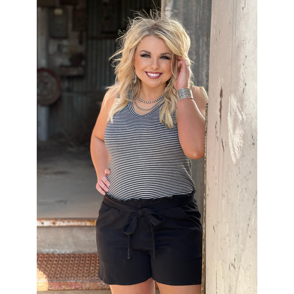 Brenna Black Tie-Waist Shorts (S-2XL)