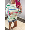 Multi Color Striped Open Knit Spring Sweater