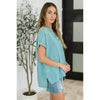 Basic Fade V-Neck Acid Wash Top in Dusty Teal (S-3XL)