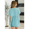 Basic Fade V-Neck Acid Wash Top in Dusty Teal (S-3XL)