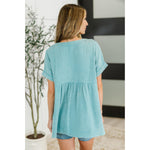 Basic Fade V-Neck Acid Wash Top in Dusty Teal (S-3XL)