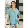 Basic Fade V-Neck Acid Wash Top in Dusty Teal (S-3XL)