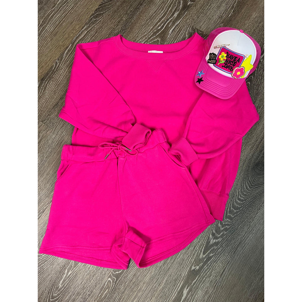 Hot Pink Sweatshirt & Shorts Set