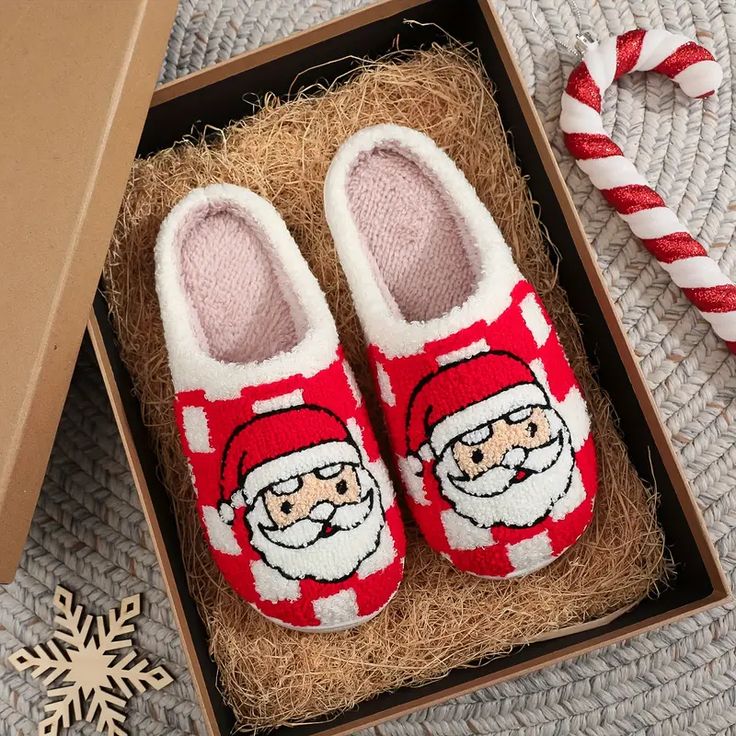 Checkered Santa Christmas Slippers