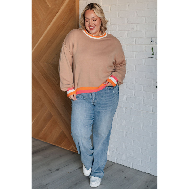 Conversational Moment Striped Trim Sweater (S-3XL)