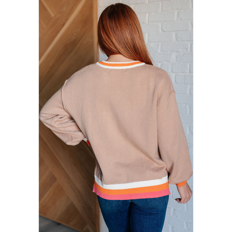 Conversational Moment Striped Trim Sweater (S-3XL)