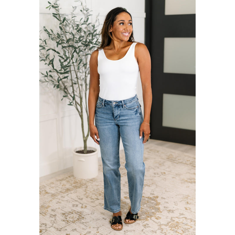 Judy Blue Corrine Mid Rise Control Top Vintage Straight Jeans