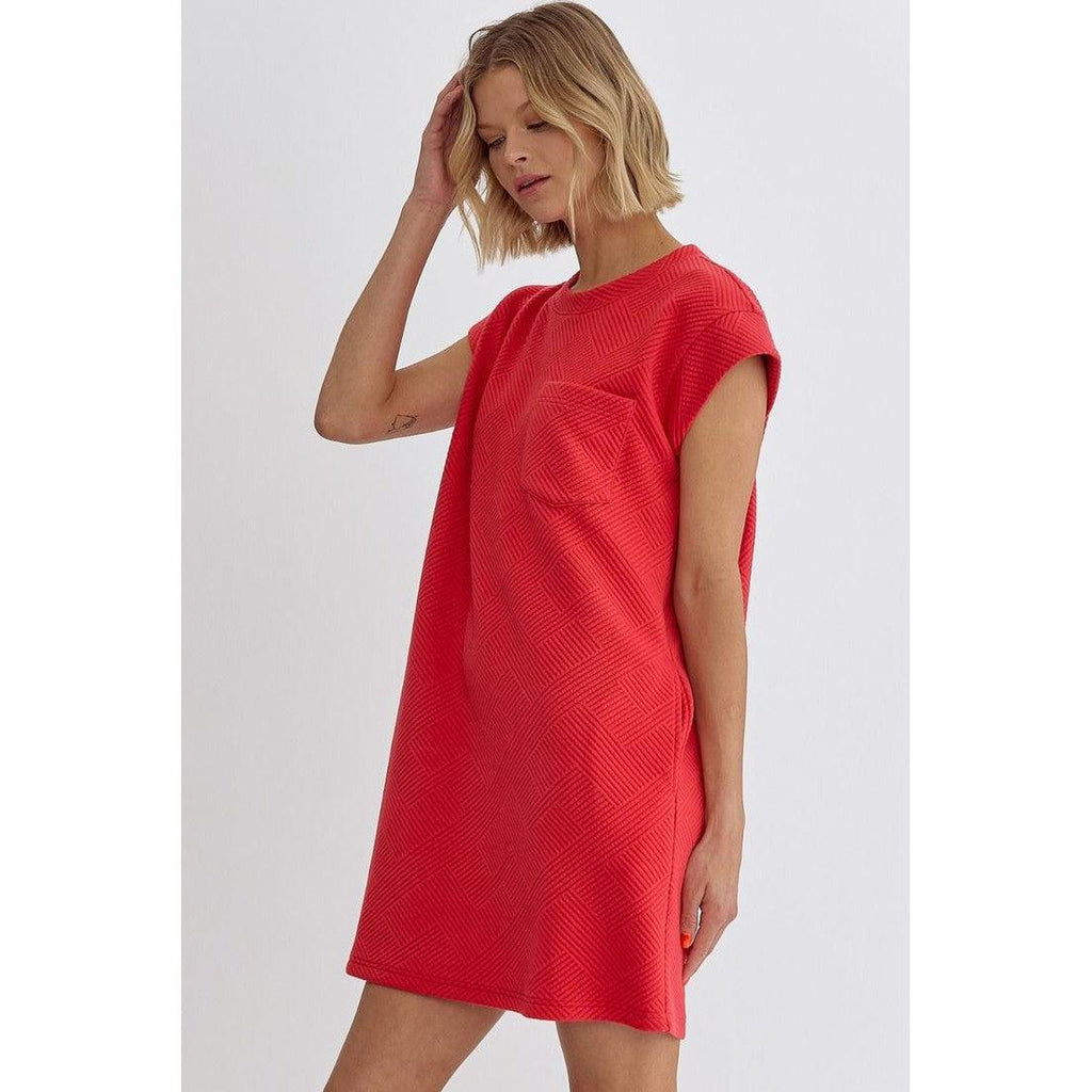 Entro Red Textured Pocket Dress (S-2X)