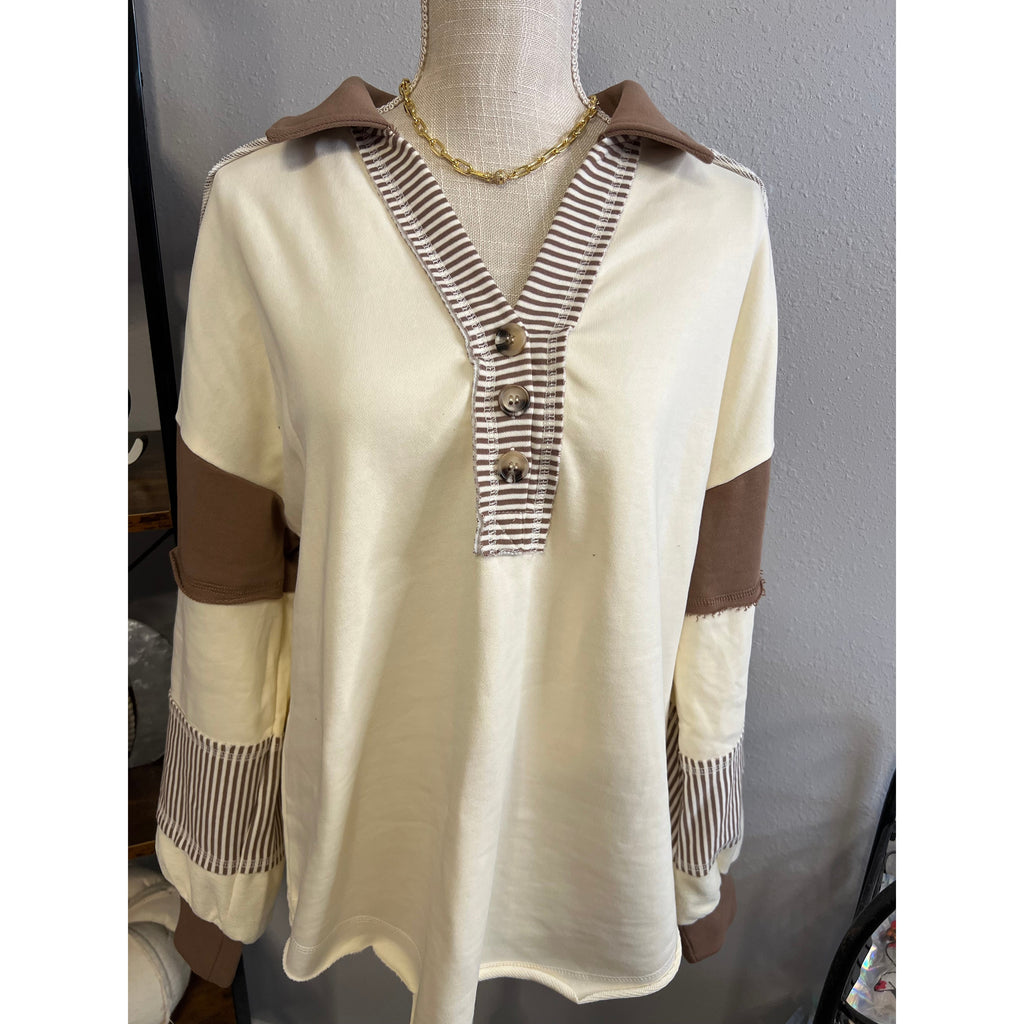 Ivory and Mocha Color Block Casual Top