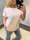 Pink Striped Textured Short Sleeve Top (S-XL)