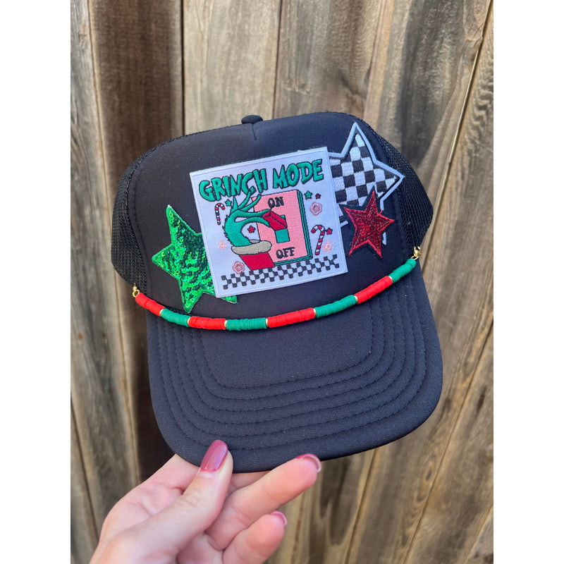 Grinch Mode Christmas Custom Trucker Hat (Black)