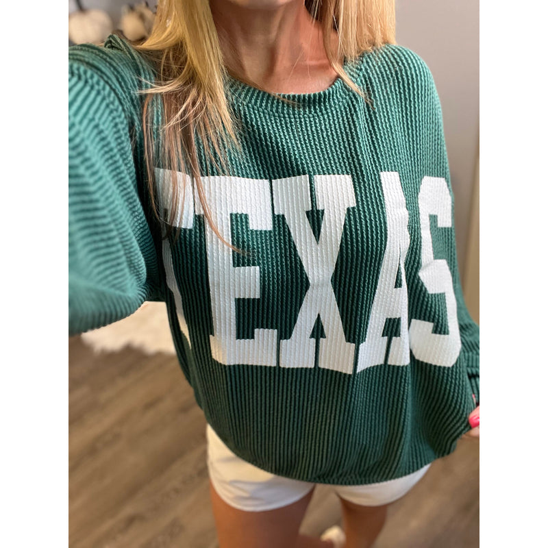 Texas Ribbed Oversized Top in Hunter Green