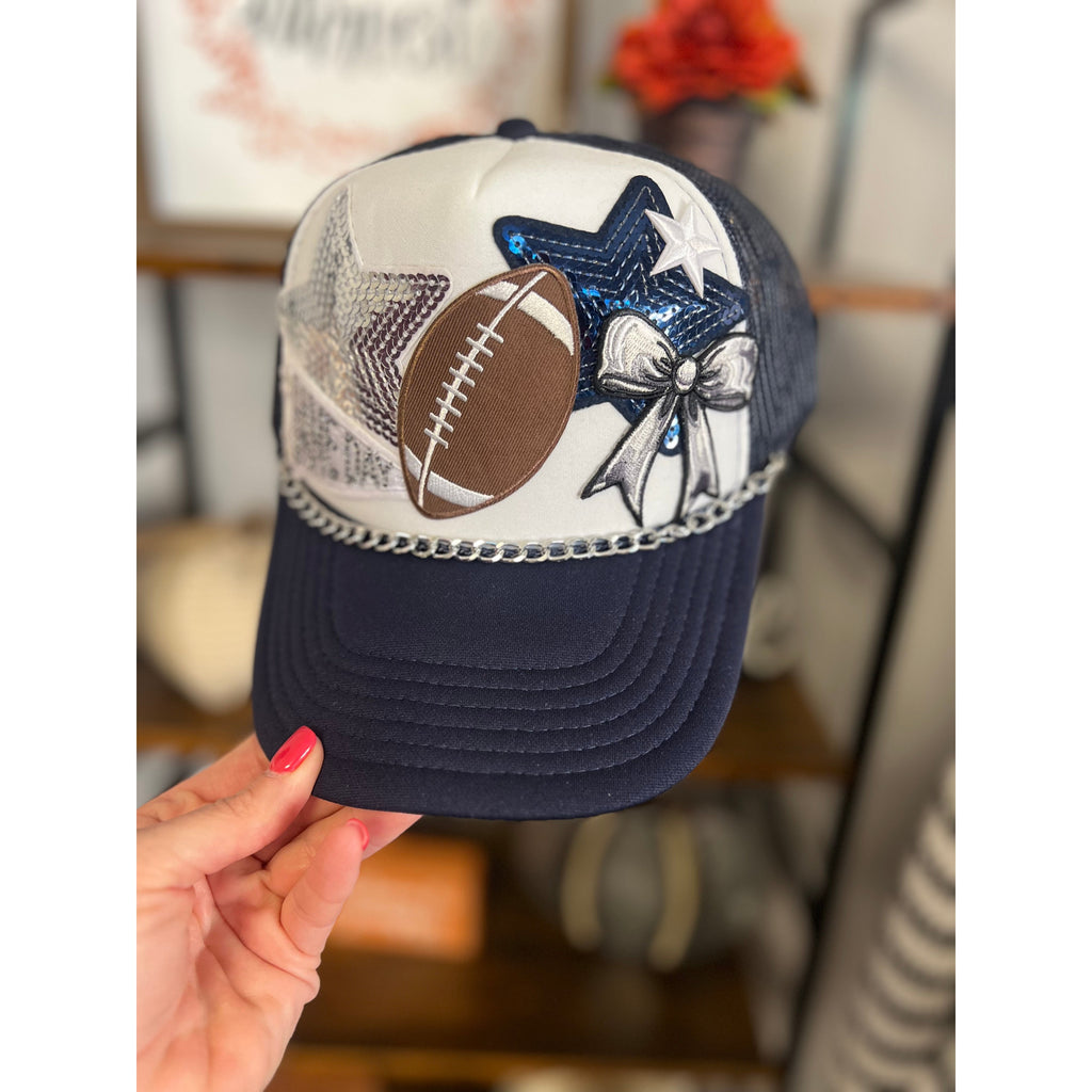 Game Day Football Navy and Silver Custom Trucker Hat