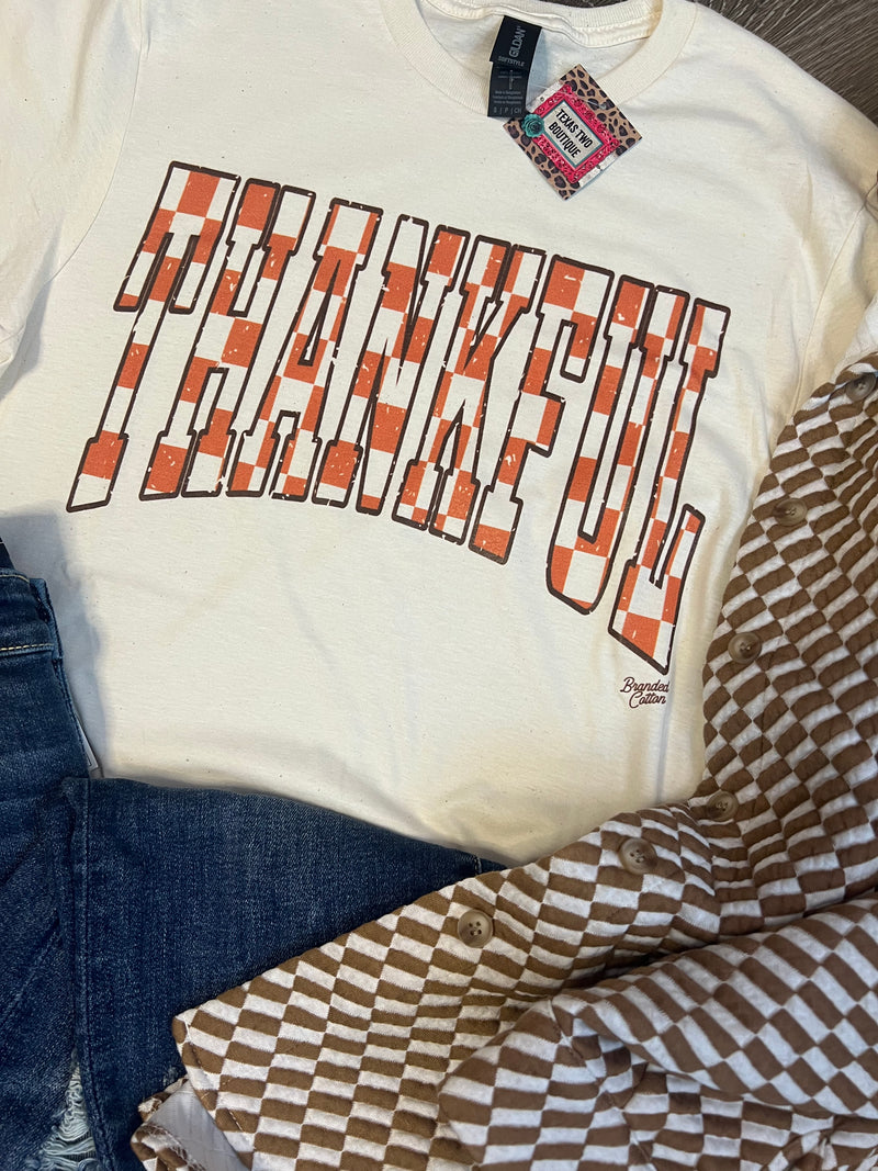 Checkered Thankful Graphic Tee (S-XL)