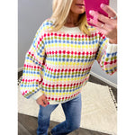 Multicolored Balloon Sleeve Knit Sweater