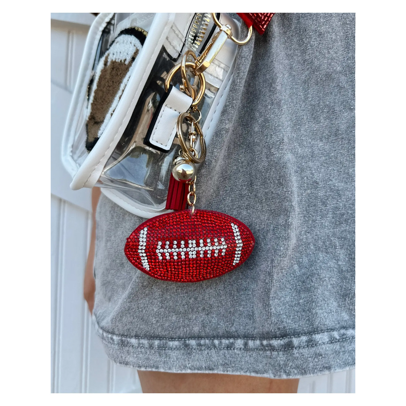 Red Crystal Football Keychain