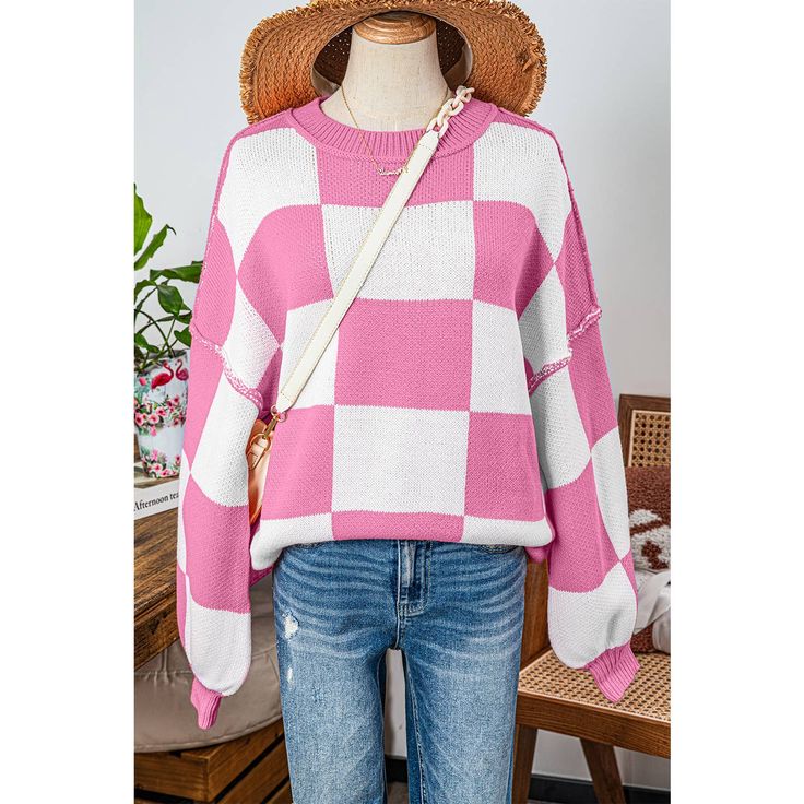 Pink and White Checker Sweater (S-XL)