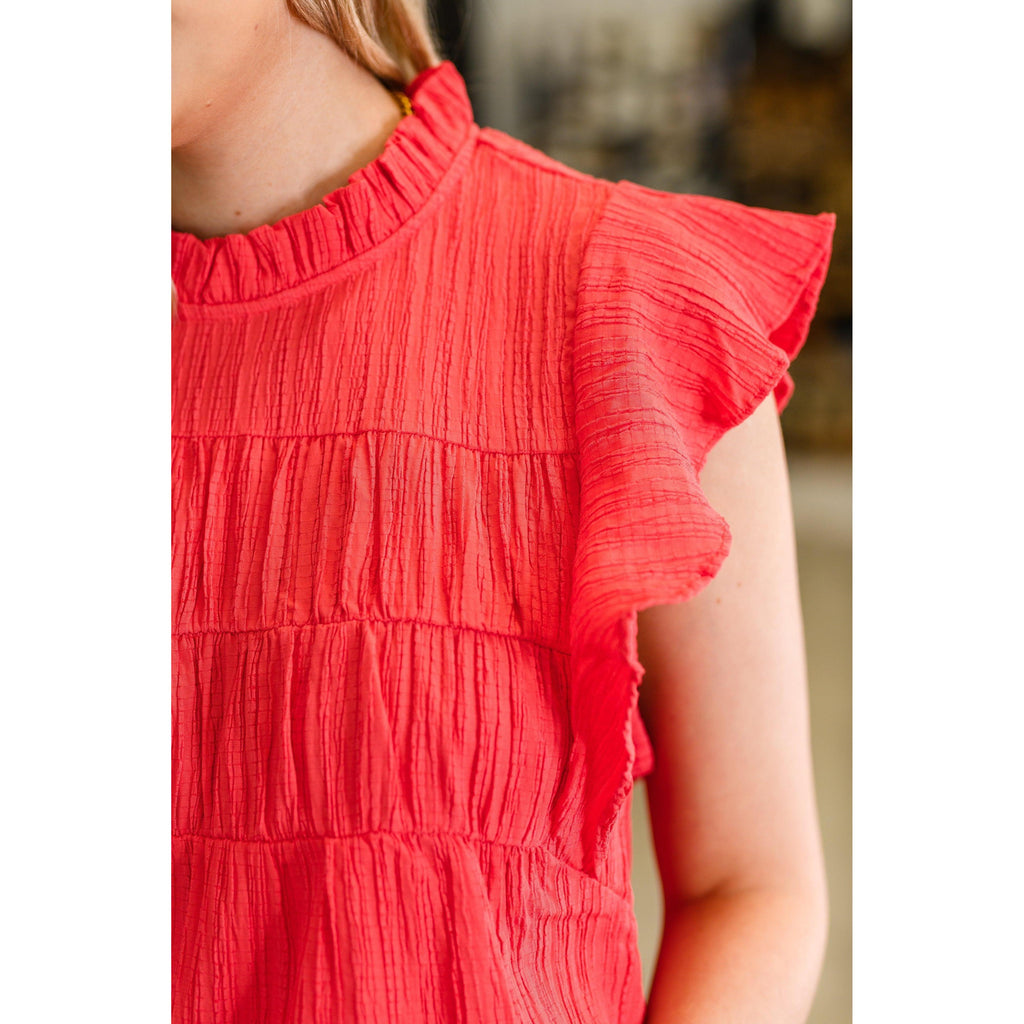 Float This Way Flutter Sleeve Blouse in Coral (S-3X)