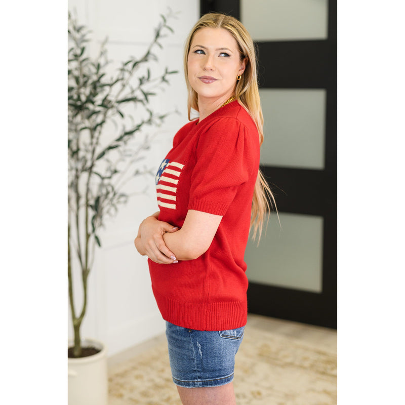 Hand Over Heart Graphic Knit Top in Red (S-3X)