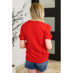 Hand Over Heart Graphic Knit Top in Red (S-3X)