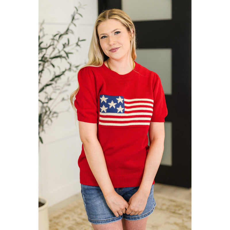Hand Over Heart Graphic Knit Top in Red (S-3X)