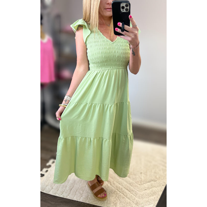 Flutter Sleeve Midi Dress in Sage