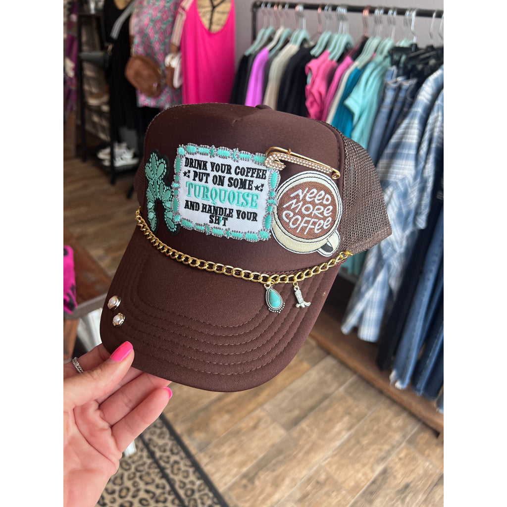 Turquoise and Coffee Custom Trucker Hat