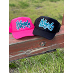 Howdy in Turquoise Chenille Foam Trucker Cap