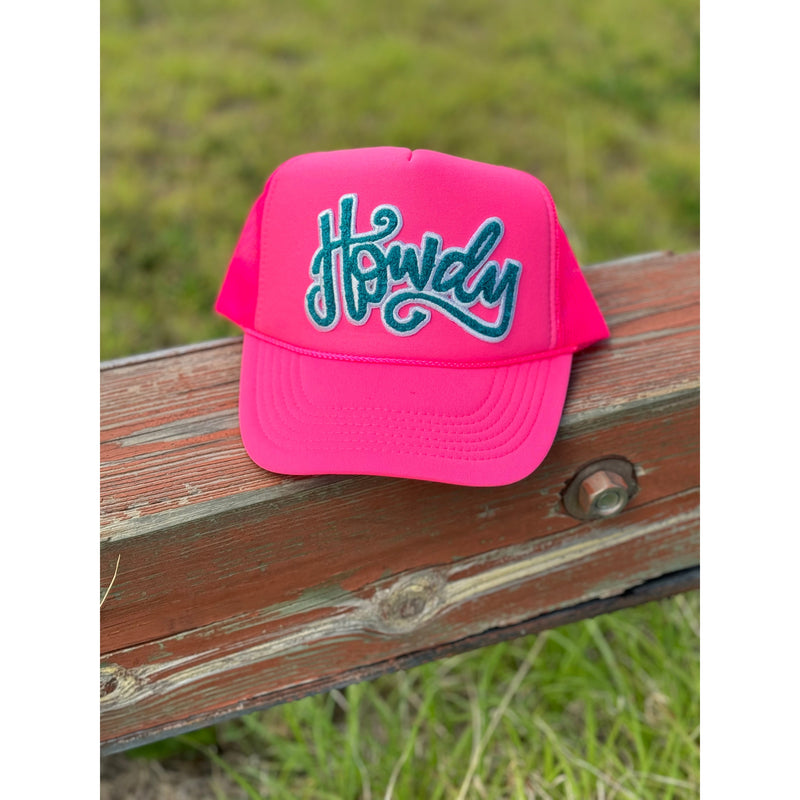 Howdy in Turquoise Chenille Foam Trucker Cap