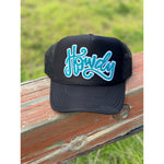 Howdy in Turquoise Chenille Foam Trucker Cap