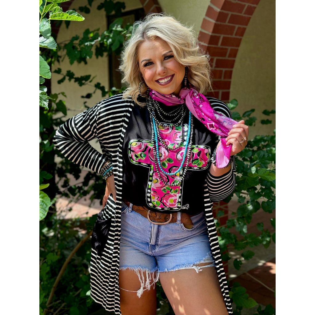 Callie Ann Stelter Pink Floral Cross Tee