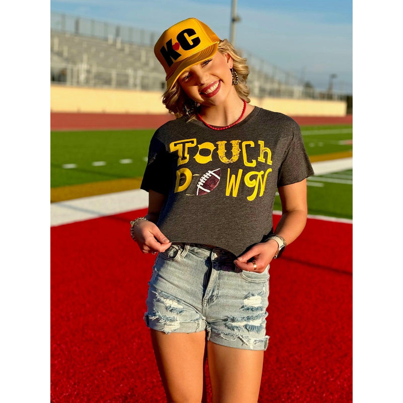 Gold Touchdown with Red Sequin Football by Randi Mahomes